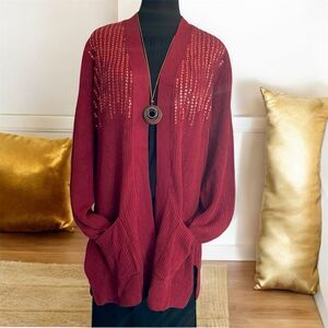 NWT Alfani Cable Knit Deep Red Cardigan with Pockets Size Large